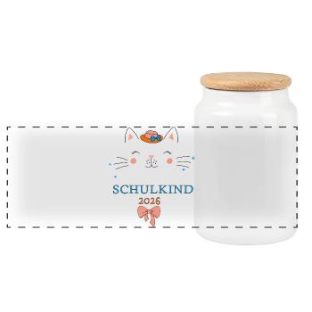 Schulkind 2026  - Panorama Keksdose mit Holzdeckel - Weiß - Vorne