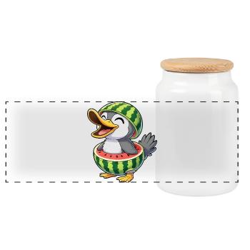 Süße Cartoon Ente Pinguin Vogel Melone Sommer Freu - Panorama Keksdose mit Holzdeckel - Weiß - Vorne