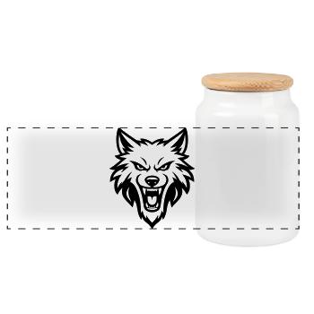 Wolf Head - Panoramic Cookie Jar with Wooden Lid - white - Front