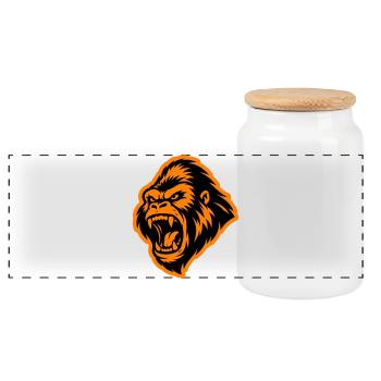 Gorilla Head - Panoramic Cookie Jar with Wooden Lid - white - Front