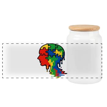 Autism Awareness Puzzle Head Illustration - Panoramic Cookie Jar with Wooden Lid - white - Front