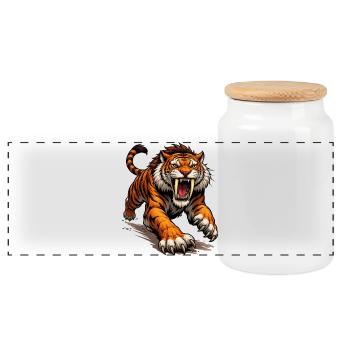 Comic Tiger Attack - Panoramic Cookie Jar with Wooden Lid - white - Front
