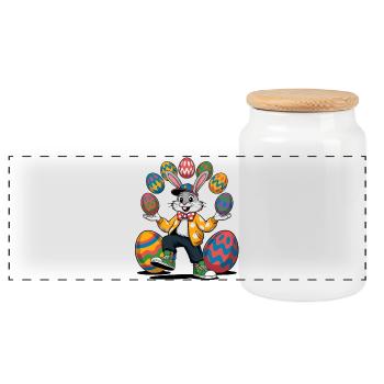 Spectacle de lapins de Pâques avec des œufs colorés - Boîte à biscuits avec couvercle en bois - blanc - Devant