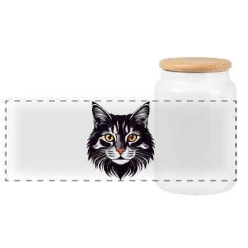 Katze Kopf lange Haare schmuße Katzen Motiv - Panorama Keksdose mit Holzdeckel - Weiß - Vorne