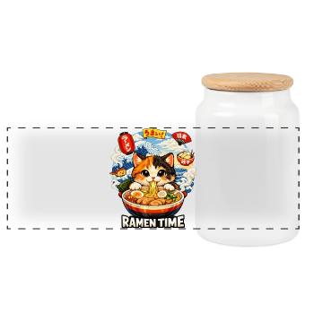 Cats Ramen Noodle Japanese Anime Manga Kawaii - Panoramic Cookie Jar with Wooden Lid - white - Front