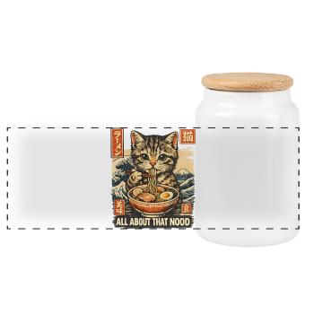 Cat Ramen - Panorama Keksdose mit Holzdeckel - Weiß - Vorne