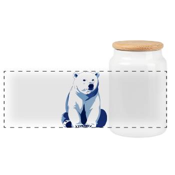 Blue polar bear big friendly polar bear sitting - Panoramic Cookie Jar with Wooden Lid - white - Front