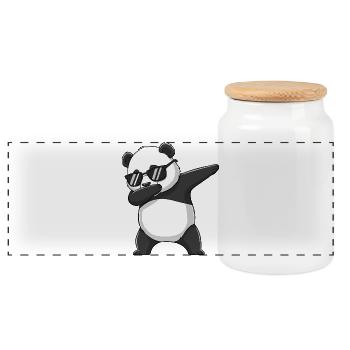 Cool Dabbing Panda Sunglasses Cartoon Art - Panoramic Cookie Jar with Wooden Lid - white - Front