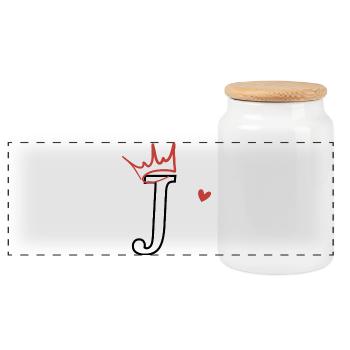 Letter j Crown Heart - Panoramic Cookie Jar with Wooden Lid - white - Front