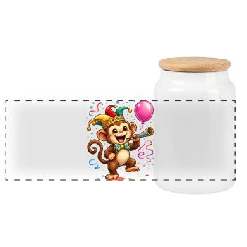Singe de carnaval – Motif joyeux de carnaval - Boîte à biscuits avec couvercle en bois - blanc - Devant