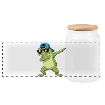 Cool Dabbing Frog Sunglasses Cartoon Art - Panoramic Cookie Jar with Wooden Lid - white - Front