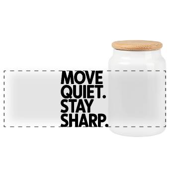 Move Quiet. Stay Sharp. - Panoramic Cookie Jar with Wooden Lid - white - Front