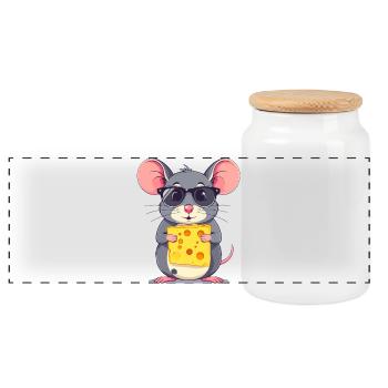Souris au fromage cool avec des lunettes de soleil - Boîte à biscuits avec couvercle en bois - blanc - Devant