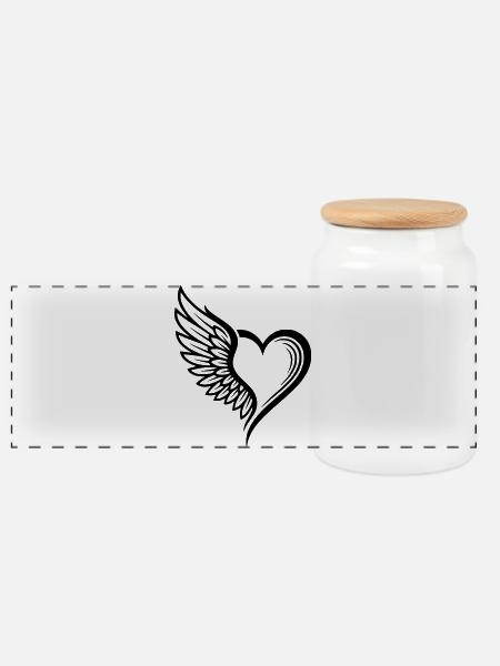 Angel Wings Heart Logo - Panoramic Cookie Jar with Wooden Lid - white