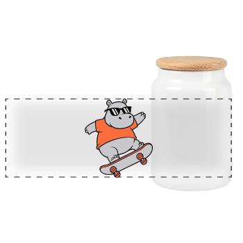 Cooles Nilpferd Skater Skateboard Vektor - Panorama Keksdose mit Holzdeckel - Weiß - Vorne