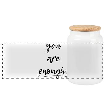 You are enough, you are enough - Panoramic Cookie Jar with Wooden Lid - white - Front