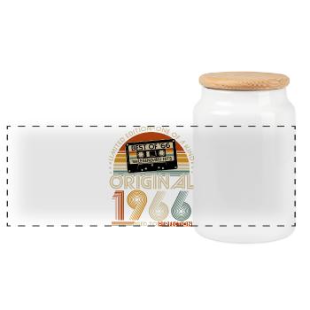 1966 Jahrgang geboren 60. Geburtstag Retro - Panorama Keksdose mit Holzdeckel - Weiß - Vorne