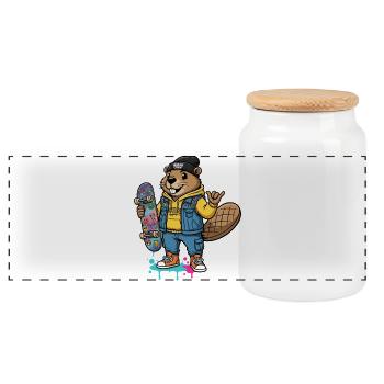 Biber Skateboarder Crew - Panorama Keksdose mit Holzdeckel - Weiß - Vorne