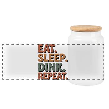 Eat Sleep Dink Repeat – lustiges Pickleball-Retro-Tee - Panorama Keksdose mit Holzdeckel - Weiß - Vorne