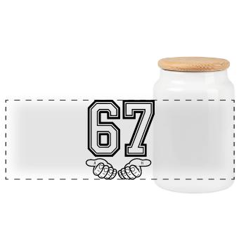 SIX SEVEN – 67 Nummer Meme im Retro Look - Panorama Keksdose mit Holzdeckel - Weiß - Vorne