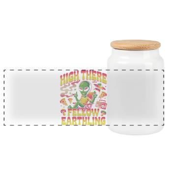 High There Fellow Earthling Alien - Panoramic Cookie Jar with Wooden Lid - white - Front