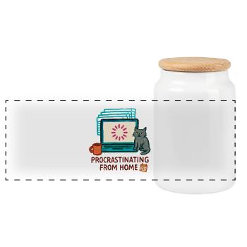 Telecommuting - telecommuting - Full Remote - Panoramic Cookie Jar with Wooden Lid - white - Front
