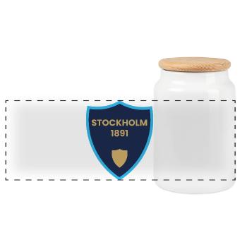 Stockholm 1891 Shield Design - Panoramic Cookie Jar with Wooden Lid - white - Front