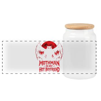 Mothman Is My Hot Boyfriend Cryptid - Panoramic Cookie Jar with Wooden Lid - white - Front