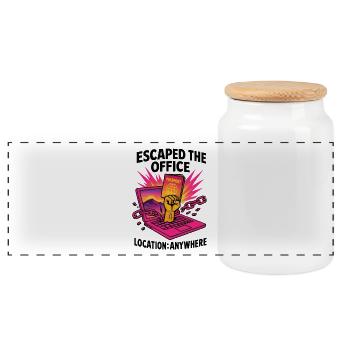 Telecommuting - telecommuting - Full Remote - Panoramic Cookie Jar with Wooden Lid - white - Front