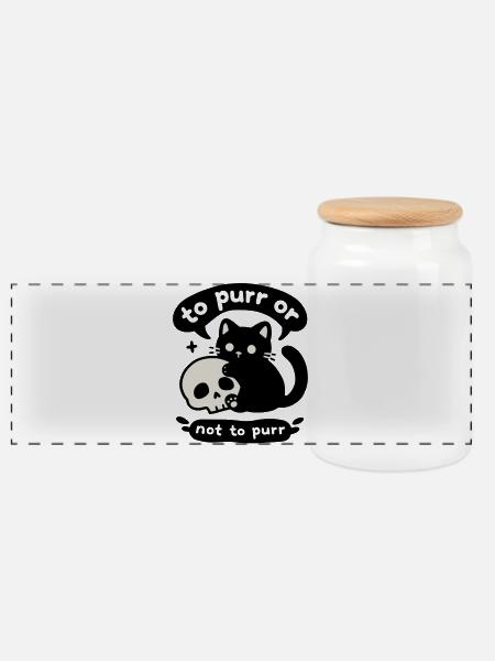 To Purr or Not to Purr | Katze mit Totenkopf - Panorama Keksdose mit Holzdeckel - Weiß