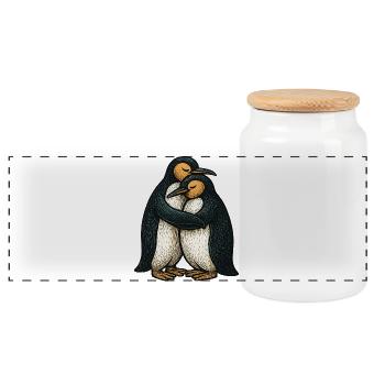 Zweisam Pinguine Umarmung - Panorama Keksdose mit Holzdeckel - Weiß - Vorne