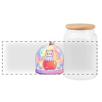 Pastel cat shine in a glass - Panoramic Cookie Jar with Wooden Lid - white - Front