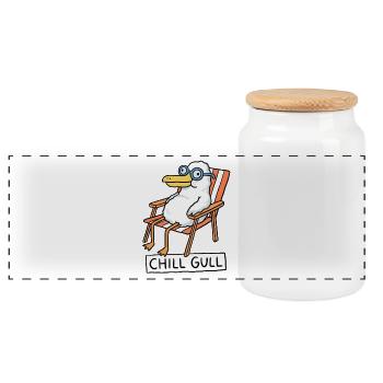 Chill Gull Lounge - Panoramic Cookie Jar with Wooden Lid - white - Front
