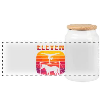 Cadeau de la fille cavalière des chevaux pour le 11e anniversaire - Boîte à biscuits avec couvercle en bois - blanc - Devant