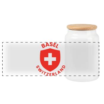Basel shield Swiss cross - Panoramic Cookie Jar with Wooden Lid - white - Front