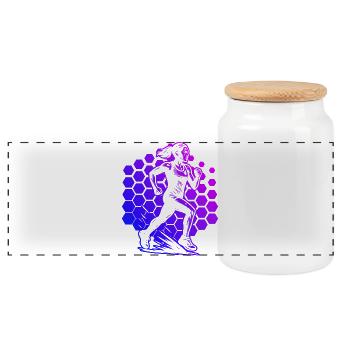 Modern Running Artwork - Panoramic Cookie Jar with Wooden Lid - white - Front