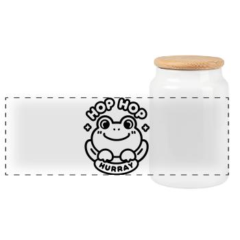 Hop Hop Hourray Frog | Motif de bonne humeur douce - Boîte à biscuits avec couvercle en bois - blanc - Devant