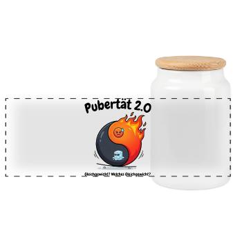 Pubertät 2.0 - Menopause Yin Yang & Gleichgewicht - Panorama Keksdose mit Holzdeckel - Weiß - Vorne