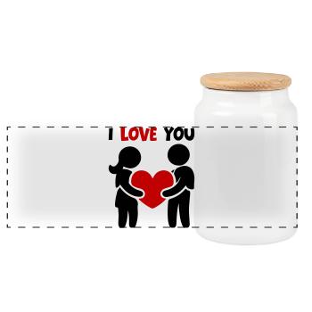 Ich Liebe Dich - Paar Verliebt Herz - Panorama Keksdose mit Holzdeckel - Weiß - Vorne