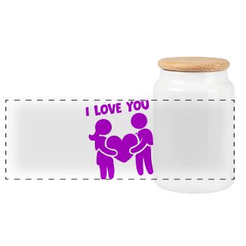 I Love You - Couple In Love Heart - Panoramic Cookie Jar with Wooden Lid - white - Front