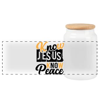 Know Jesus Know Peace – Peace in Christ - Panoramic Cookie Jar with Wooden Lid - white - Front