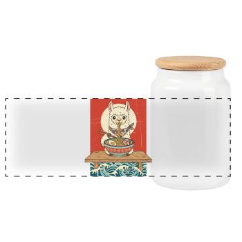 Kawaii Lama Ramen Nudeln - Panorama Keksdose mit Holzdeckel - Weiß - Vorne