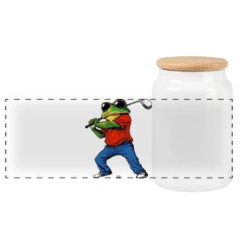 Golfender Frosch - Panorama Keksdose mit Holzdeckel - Weiß - Vorne