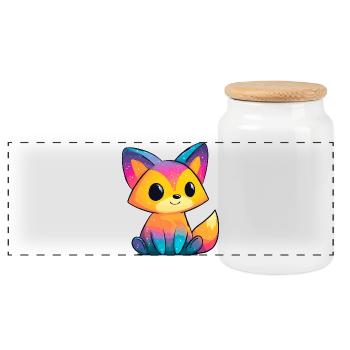 Rainbow Fox Cartoon - Panoramic Cookie Jar with Wooden Lid - white - Front