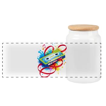 Colorful Music Cassette – Retro Graffiti - Panoramic Cookie Jar with Wooden Lid - white - Front