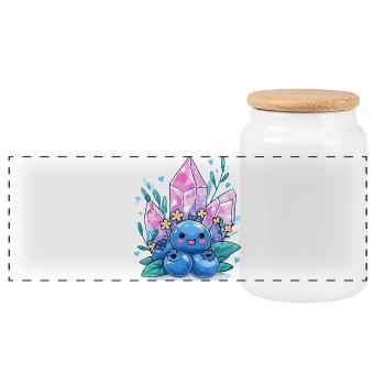 Kawaii Crystal Berry with Gemstone Flowers - Panoramic Cookie Jar with Wooden Lid - white - Front