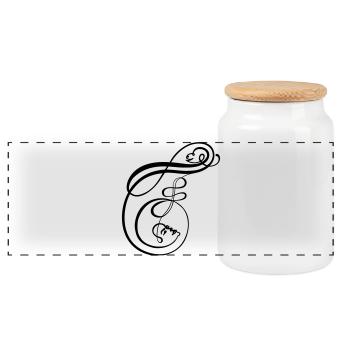 Calligraphy Line Art Faces as Letter F - Panoramic Cookie Jar with Wooden Lid - white - Front