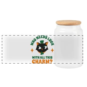 Who Needs Luck? - Panoramic Cookie Jar with Wooden Lid - white - Front