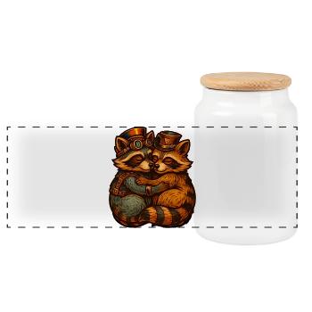 Câlin du duo renard steampunk - Boîte à biscuits avec couvercle en bois - blanc - Devant