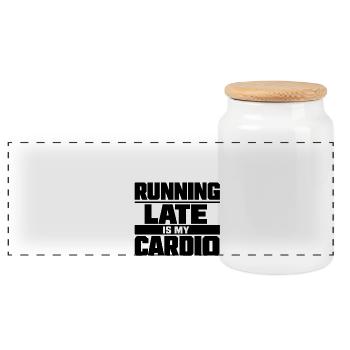 Running Late Is My Cardio - Panoramic Cookie Jar with Wooden Lid - white - Front